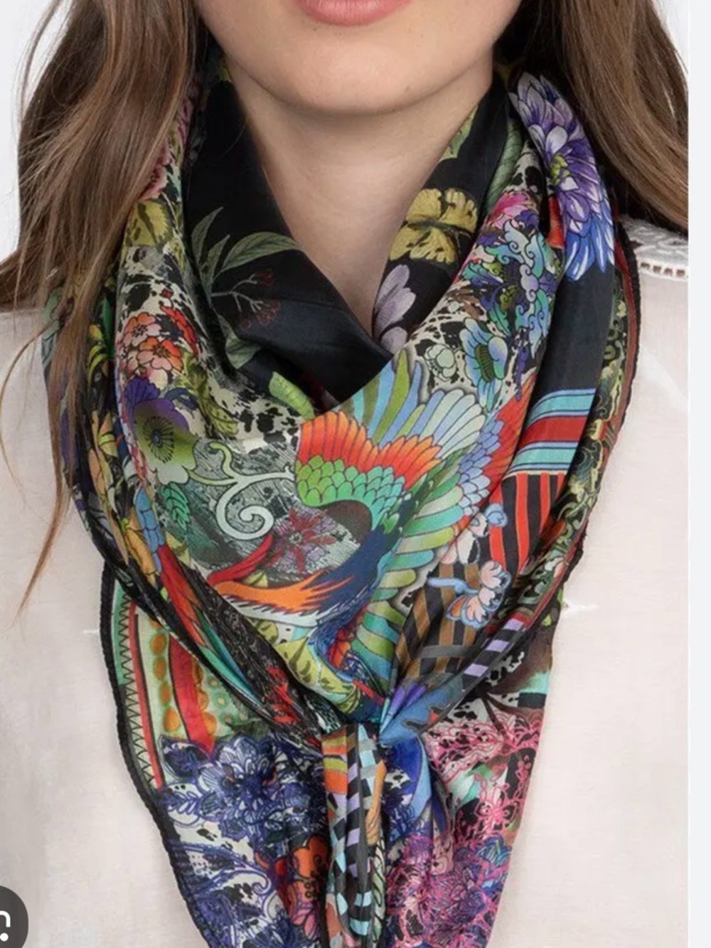 Johnny Was- Dreamer Floral Silk Scarf with Tassels - Women Accessories - Picture 2 of 5